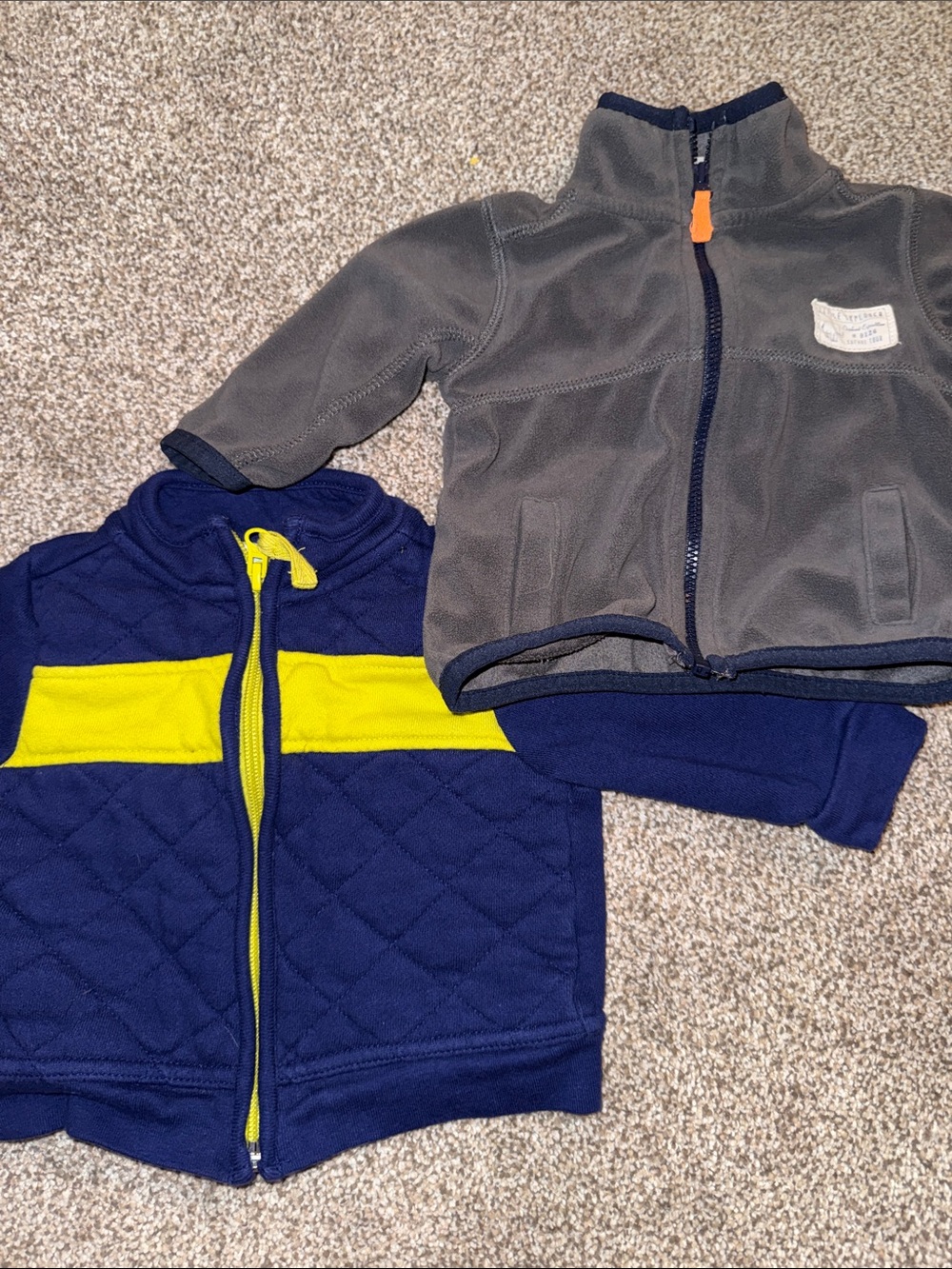 Old Navy Carters Kids Navy, Gray & Yellow Fleece Zip Jackets - 2-Pack